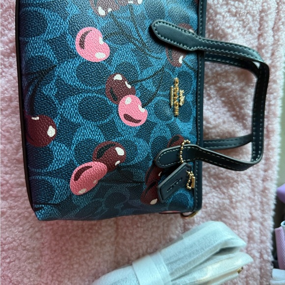Coach Cherry Print Blue and Pink Tote - Picture 3 of 6